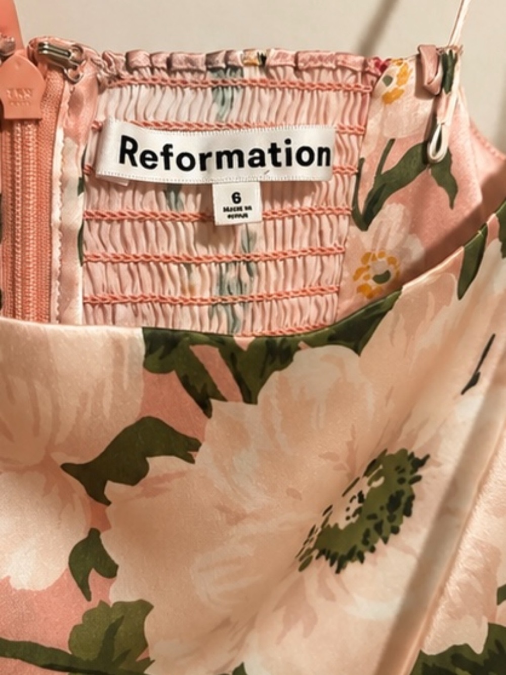 Reformation Frankie 100% Silk Floral Charmeuse Slip Dress | Pink | Size 6 - Picture 6 of 8